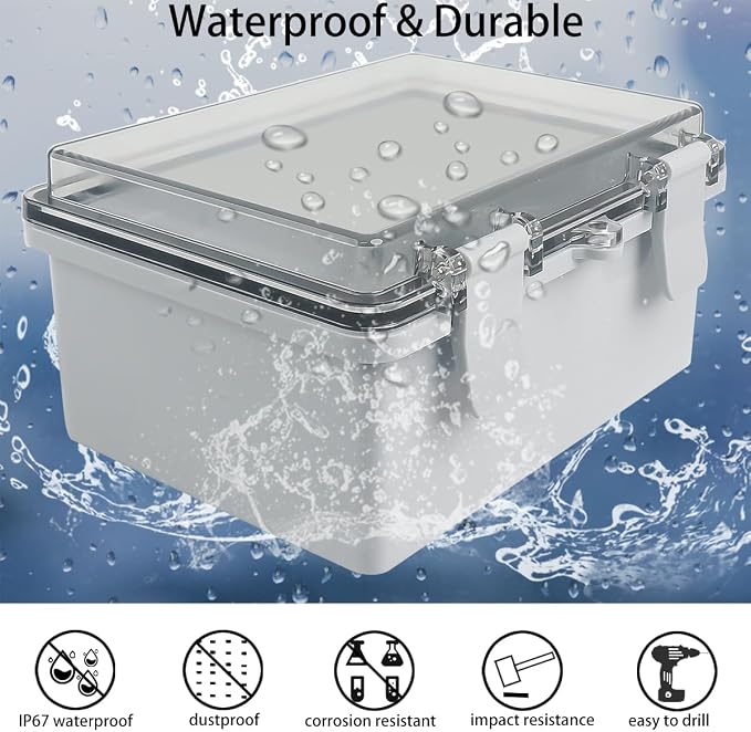 Junction Box, Hinged Grey Clear Cover IP67 Waterproof ABS Project Box - Image 2