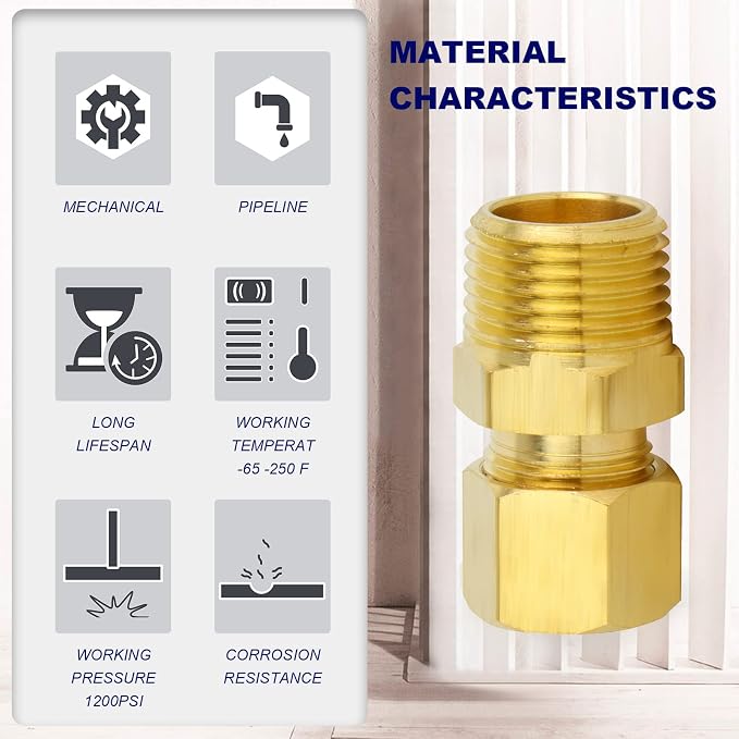 ChillWaves Brass Compression Tube Fitting, 1/4" OD x 3/8" NPT Male Compression - Image 4
