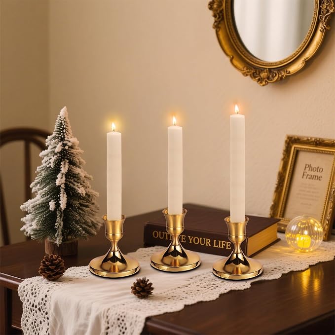 5 Pcs Gold Taper Candle Holders Set, Vintage Metal Candlestick Holders - Image 8