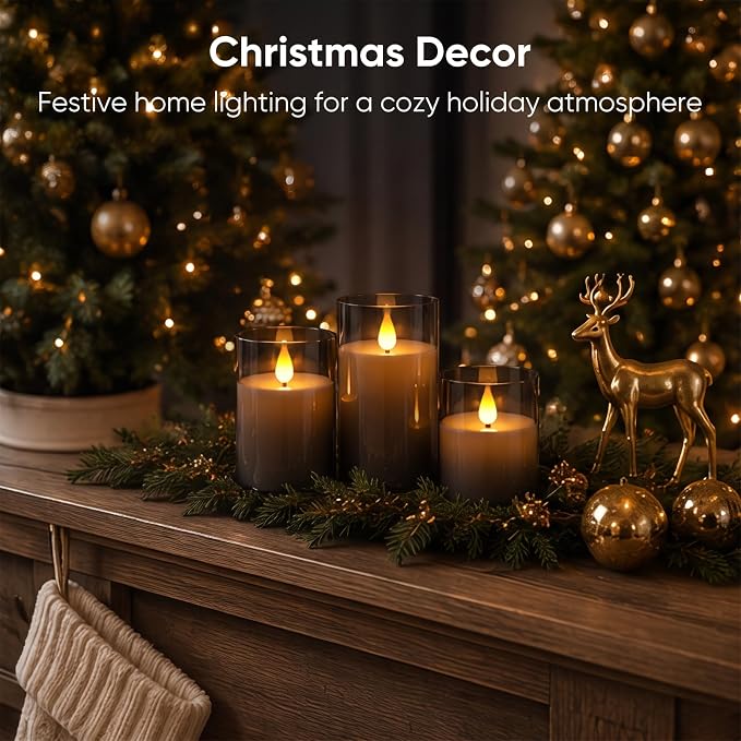 Homemory Gray Flameless Candles, Battery Operated Acrylic LED Pillar Candles - Image 9