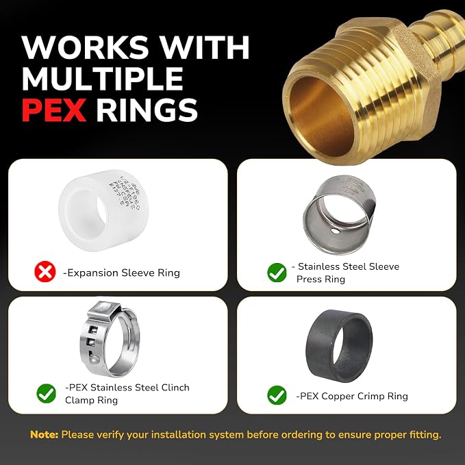 Pex Fittings, 1/2" Male NPT to 1/2" Pex Male Adapter, Heavy-Duty Brass Crimp - Image 6