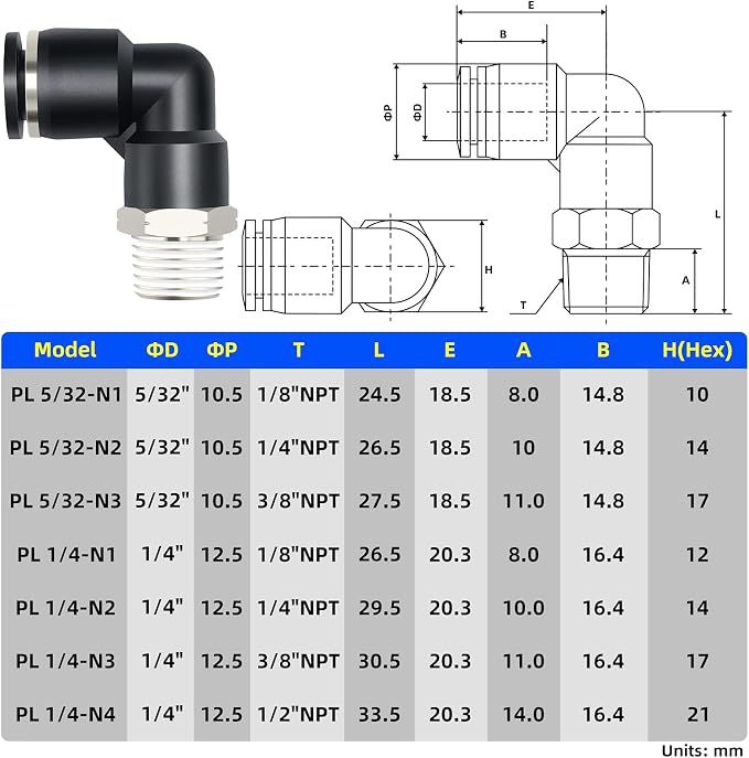 TAILONZ PNEUMATIC Elbow and Straight Combination 5/32 Inch Tube OD x 1/4 Inch - Image 3