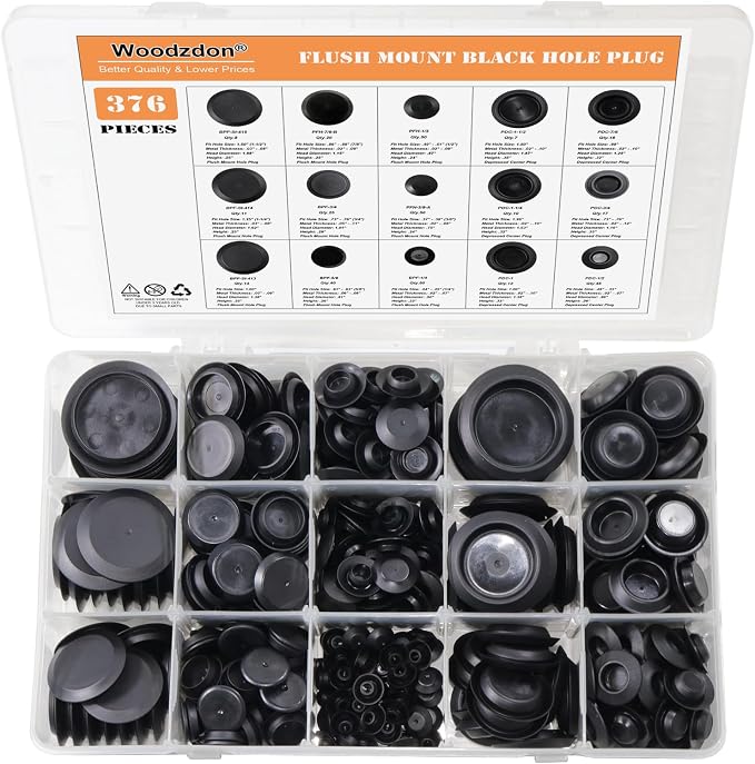 376pcs Flush Mount Black Plastic Hole Plug Assortment - Image 8