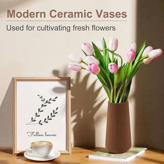 Caramel Ceramic Vase, GUKJOB Small Cute Flower Vase - Image 2