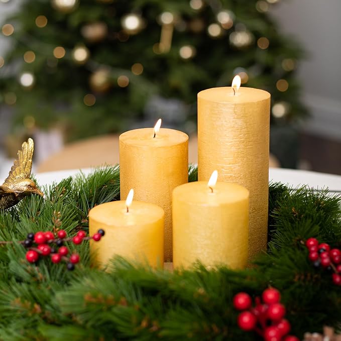 3x3 Inch Gold Pillar Candles Set of 3 - Image 6
