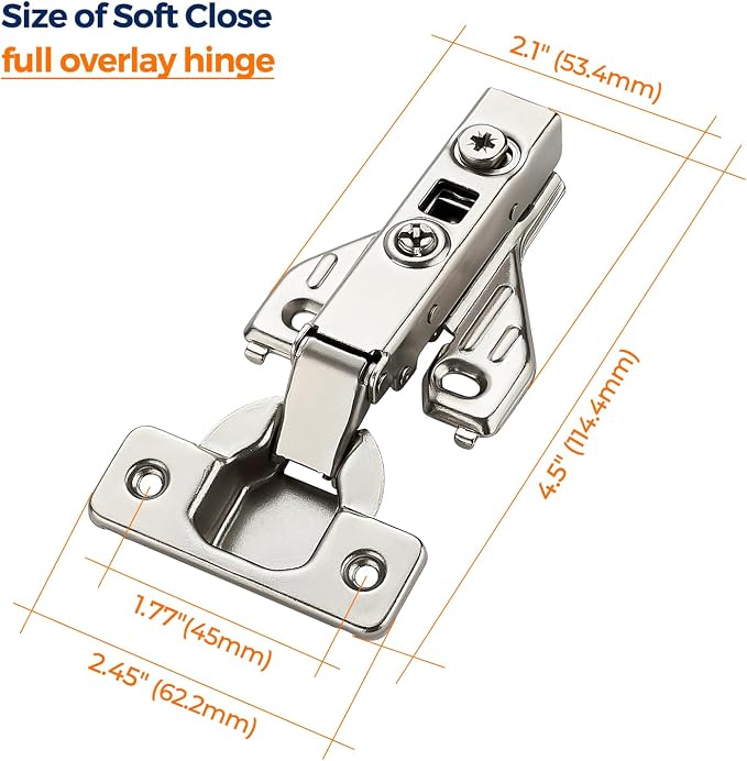 Ravinte Full Overlay Cabinet Door Hinges, 105 Degree, 2 Packs 1 Pair | Satin - Image 3