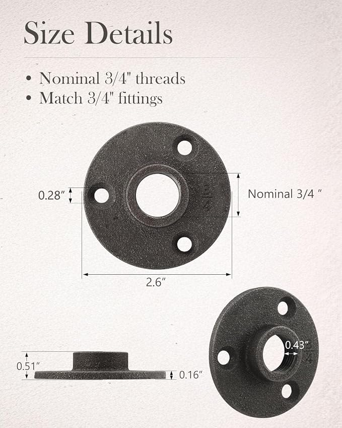 20 Pack 3/4 Inch Industrial Malleable Cast Iron Pipe Flange - Image 3