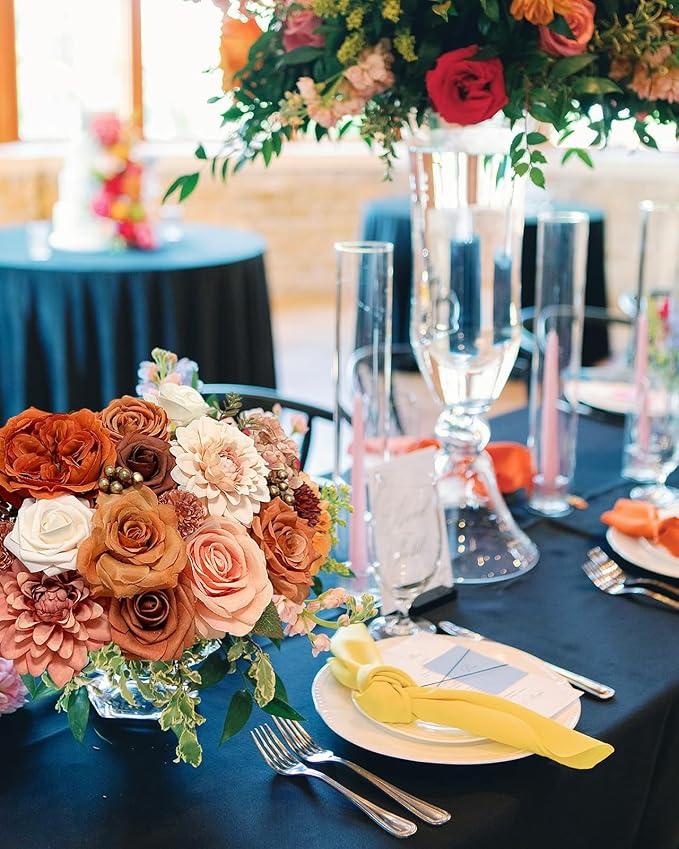 FACINOC Orange Roses Artificial Flowers Fall Fake Flower Bulk - Image 6