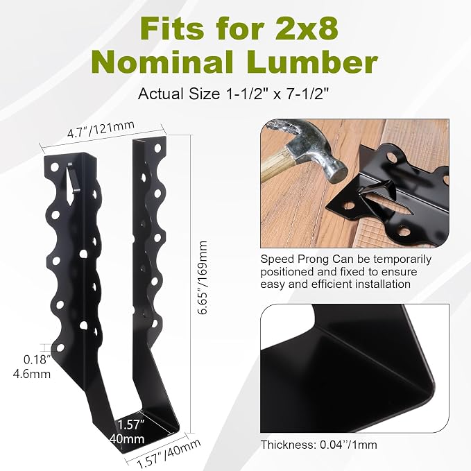 25 Pcs 2x8 Joist Hangers for Wood, 20 Gauge Face Mount Joist Hanger - Image 2