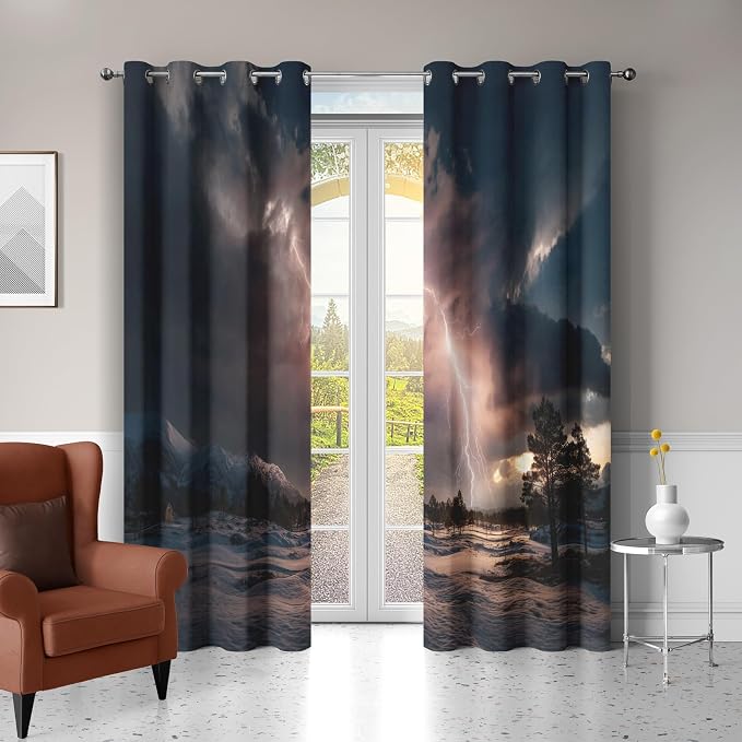 Thunderstorm Curtains for Bedroom Living Room Decor, Lightning Nature Landscape - Image 2