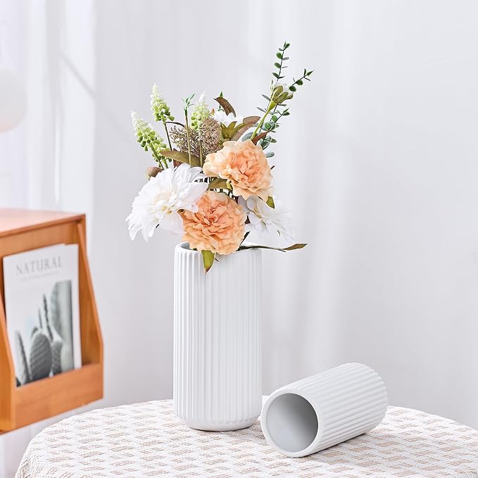 White Ceramic Flower Vase for Pampas Grass, 10 inch Large Decorative - Image 9