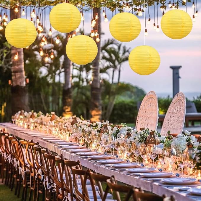 BEISHIDA 8 Inch Yellow Paper Lanterns 6 Packs Hanging Round Chinese Lantern | - Image 5