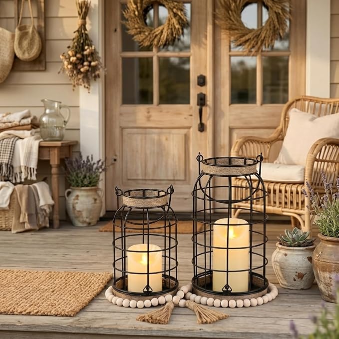 Rustic Farmhouse Candle Lantern, patio and tabletop decor - Image 5