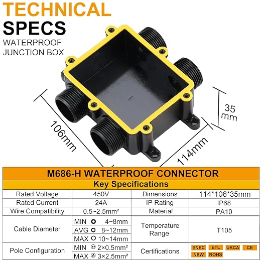 IP68 Waterproof Junction Box H-Shape 4Way Outdoor Electrical Box - Image 4