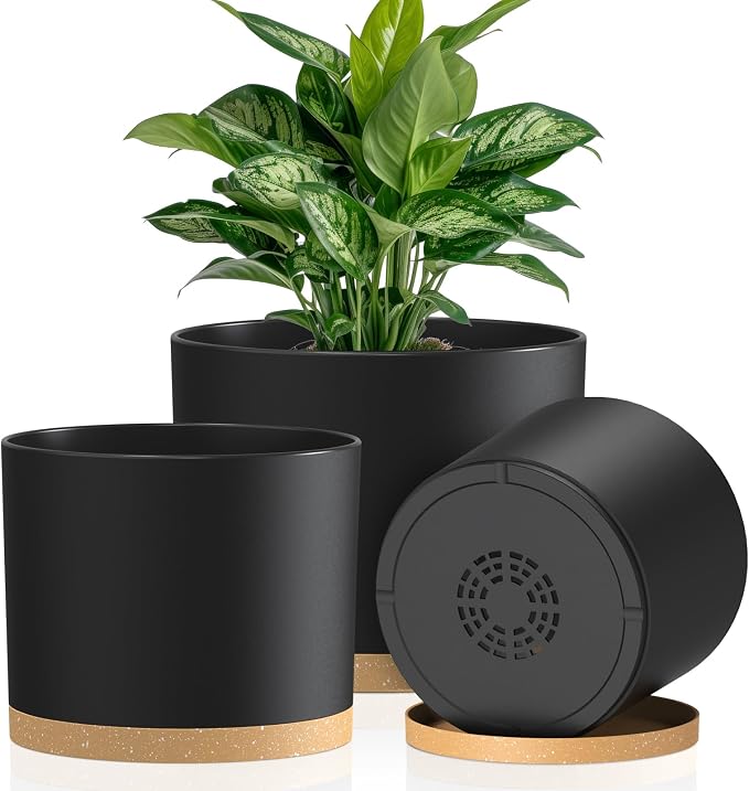 Plant Pots, 10/9/8 Inch 3 Pack Cylindrical Flower Pots by KUGAZ