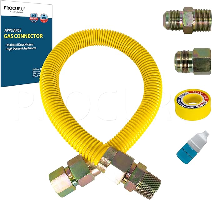 1" OD x 18" x 3/4"MIP x 3/4"FIP Universal Flexible Gas Connector Kit, by PROCURU