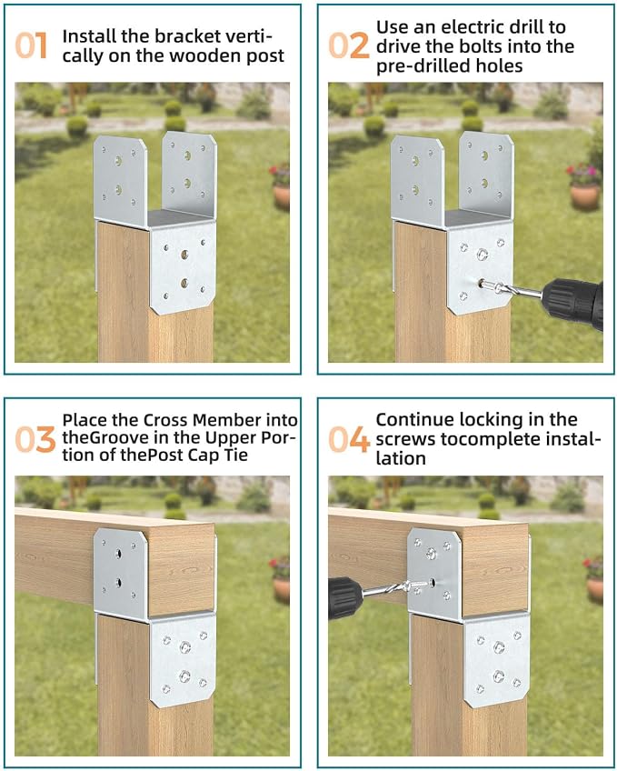 4x4 Post Bracket Kit for Wood Posts, Beams | Inner Size 3.5" x 3.5", Heavy-Duty - Image 7