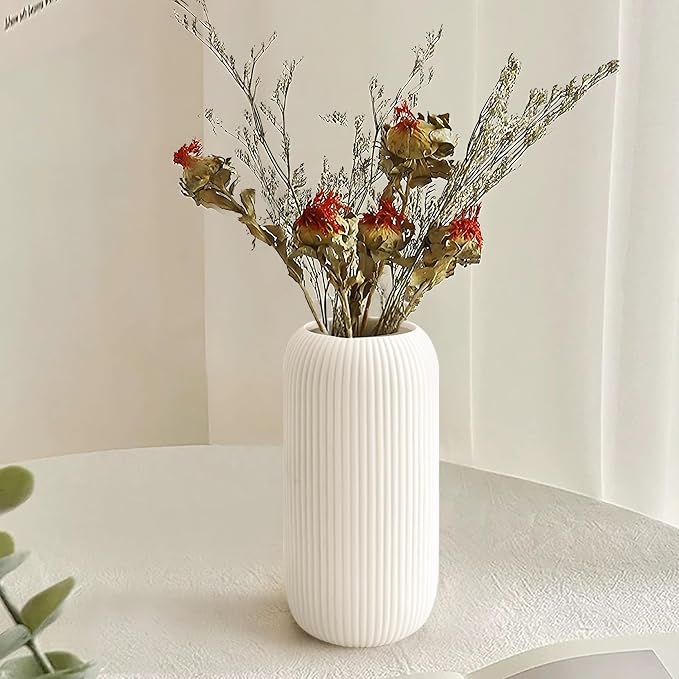Ceramic Vase for Flowers – Modern Small Ribbed Textured Flower Vase for Home - Image 2