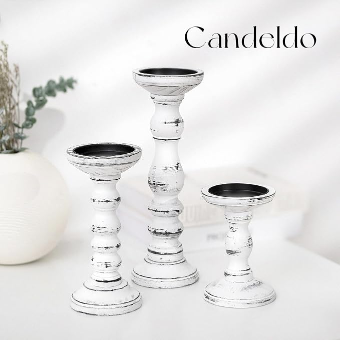 Wood Candle Holder for Pillar, Table Centerpiece, Tall Shabby Chic Decor - Image 2