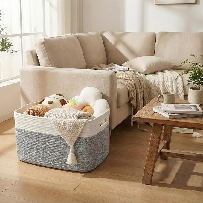 JMvicyroam 96L Large Woven Cotton Rope Blanket Basket, Freestanding - Image 2