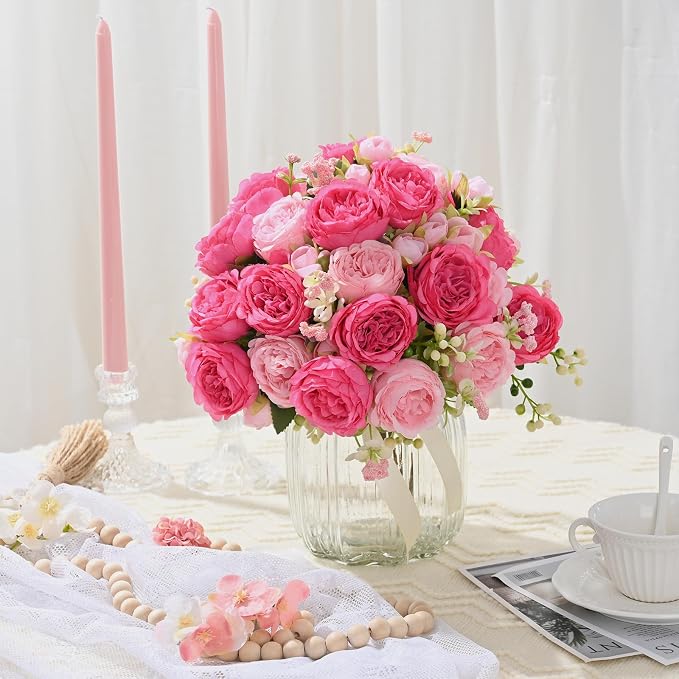 12 Packs Peonies Artificial Flowers, Mixed Pink Silk Artificial Peonies | Fake - Image 8