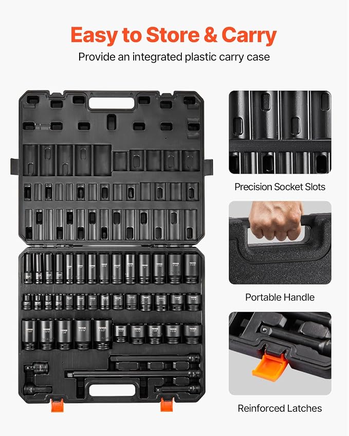 VEVOR Impact Socket Set 1/2" Socket Set 43 Piece Deep & Shallow SAE 3/8" to - Image 6