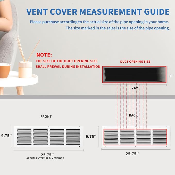 24x8 Return Air Grille, Air Return Vent Cover, AC Vent Cover, Cold Air Return - Image 3