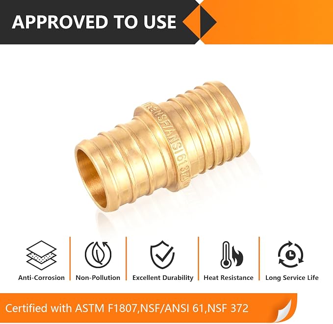 10PC HeSun 3/4" PEX Crimp X 3/4" PB Polybutylene Transition Coupling | Brass - Image 5