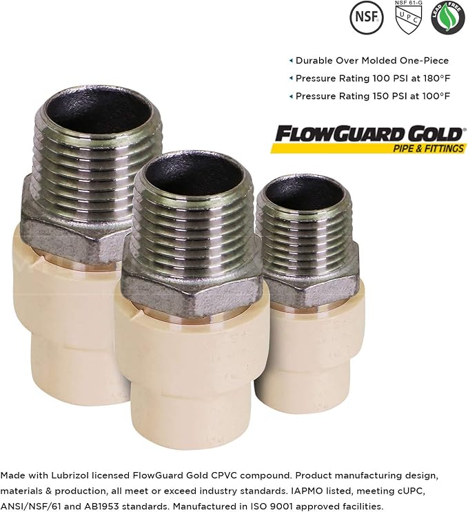 Midline Valve TTDQN200-OM-5 Male x CPVC Adapter Transition Pipe Fitting; - Image 3