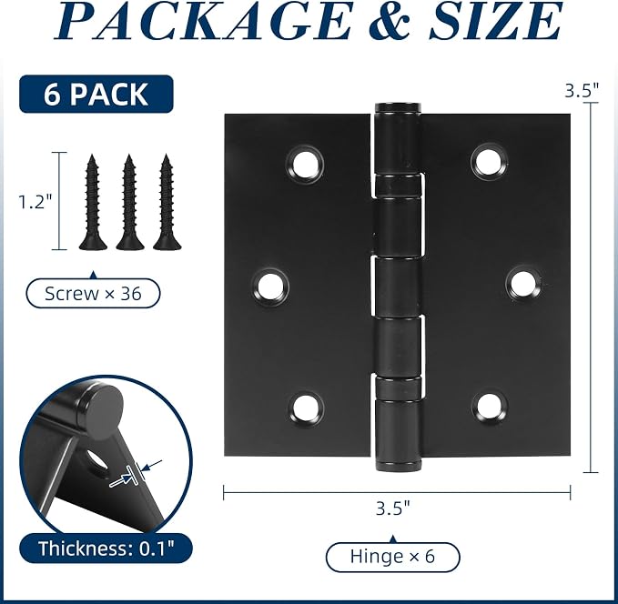 6 Pack 3.5 Inch x 3.5 Inch Door Hinges - Image 2