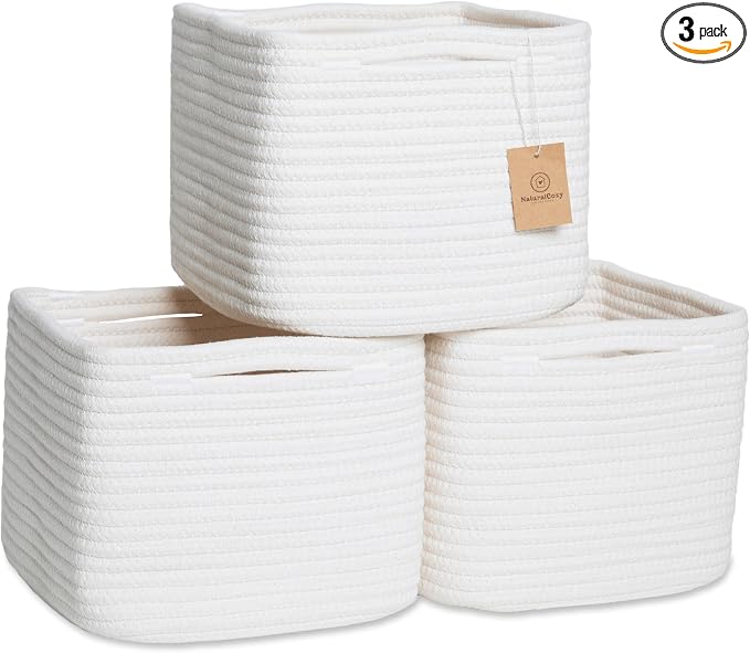NaturalCozy Storage Cubes 9”x9”x7”Cotton Rope Woven Baskets by NaturalCozy