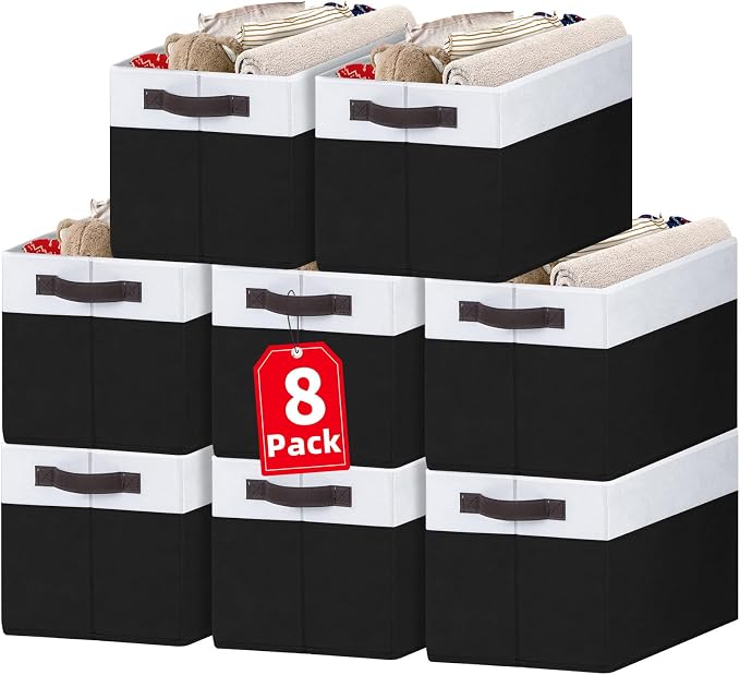 8 Pack Large Storage Baskets for Room Organization, Decorative Fabric Foldable by Criusia