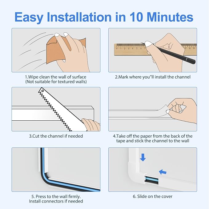 Yecaye Cord Covers for Wires on Wall, W0.95in H0.55in, Medium Cord Organizer - Image 6