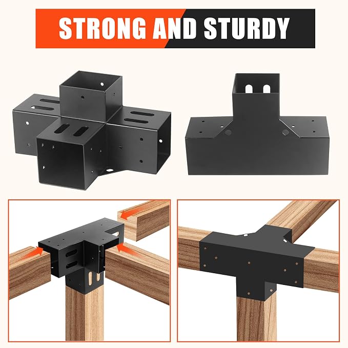 2 Pcs 4"x 4" Pergola Brackets Post | 4-Way 90° Right Angle Corner Bracket|DIY - Image 5