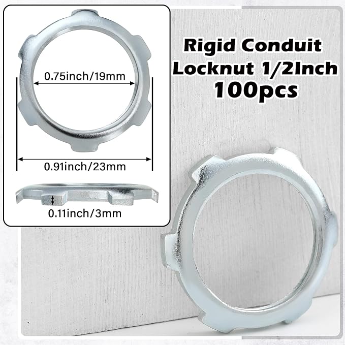 Yaocom 100 Pcs Electrical Conduit Lock Nut Rigid Lock Nut, 1/2 Inch | - Image 2