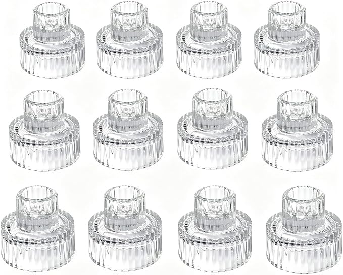Hosley Set of 12 Glass Taper Candle Holders by HOSLEY
