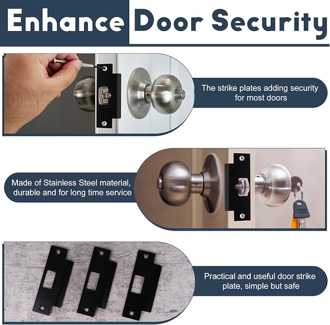 3Pcs Stainless Steel Strike Plate Universal Door Strike Plate 4 7/8" x 3 3/8" - Image 3