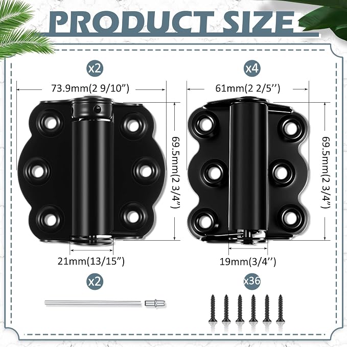 Zonon 6 Pack Black Self Closing Screen Door Hinge 2 3/4" Heavy Duty Steel - Image 2