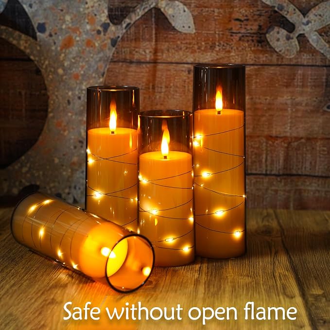 Eebuss Flameless Candles with Embedded Star String, Battery Operated LED Pillar - Image 3