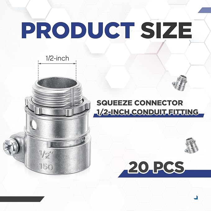 Yaocom 20 Pack 1/2-inch Squeeze Connectors Fittings FMC Flexible Metal Conduit - Image 2