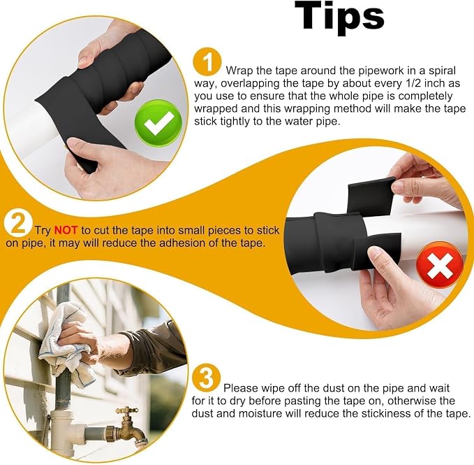 DEMEDO Pipe Insulation Tape, Pipe Wrap Insulation Foam Tape Self Adhesive - Image 2