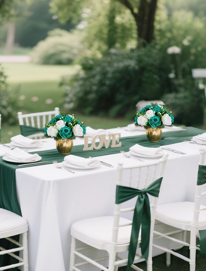 BLOSMON Teal Flowers Ball Decorations: 2 Pcs Fake Roses Table Centerpiece | - Image 4