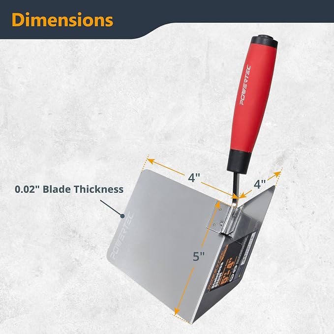 POWERTEC 5" x 4" Stainless Steel Inside Corner Drywall Knife - Image 2