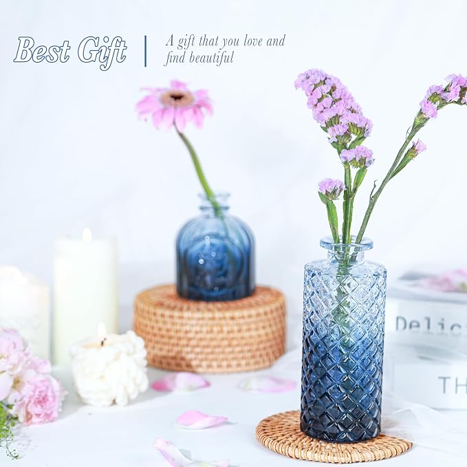 UPBUD Glass Blue Bud Vases Set of 12, Mini Vases - Image 7