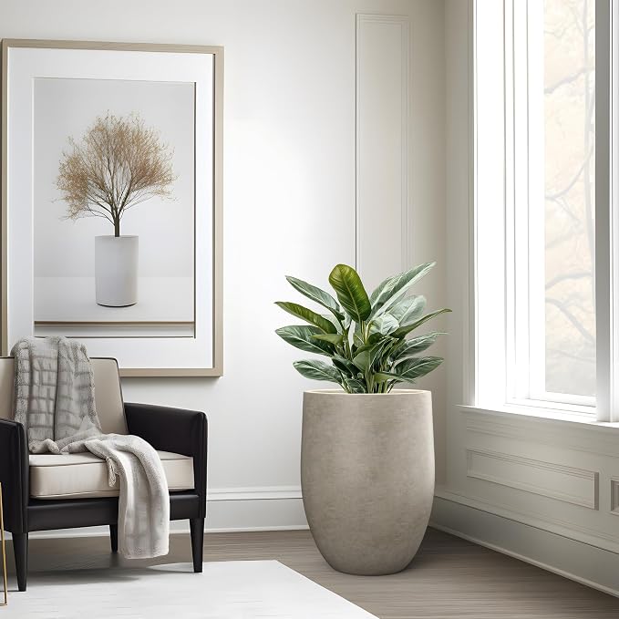 Kante Large Round Bullet Weathered Concrete Planter 21.7" Tall, Outdoor | - Image 5