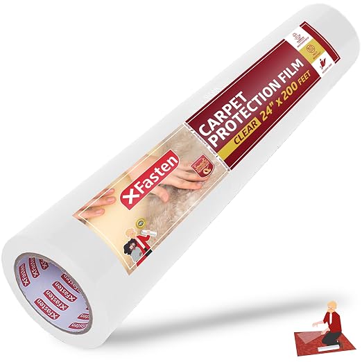 XFasten Carpet Protection Film Self Adhesive, 24 Inch x 200 Feet 3 Mil Clear by XFasten