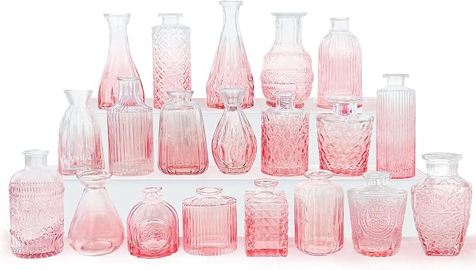 Pink Glass Bud Vases Set of 20 by QLOFEI