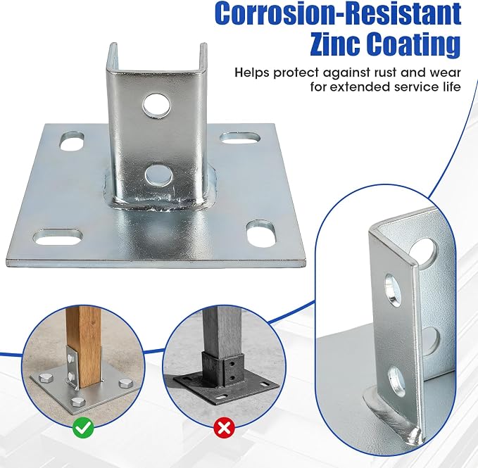 8 Pcs Strut Post Base, 4 Holes Square Mount Base 6" x 6" Base - Image 3
