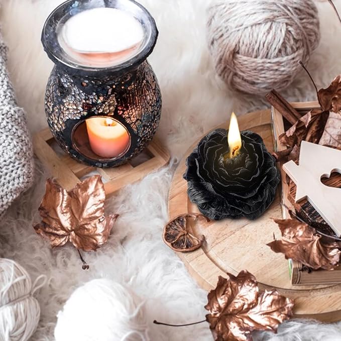 Black Peony Flower Shape Candles - Image 3