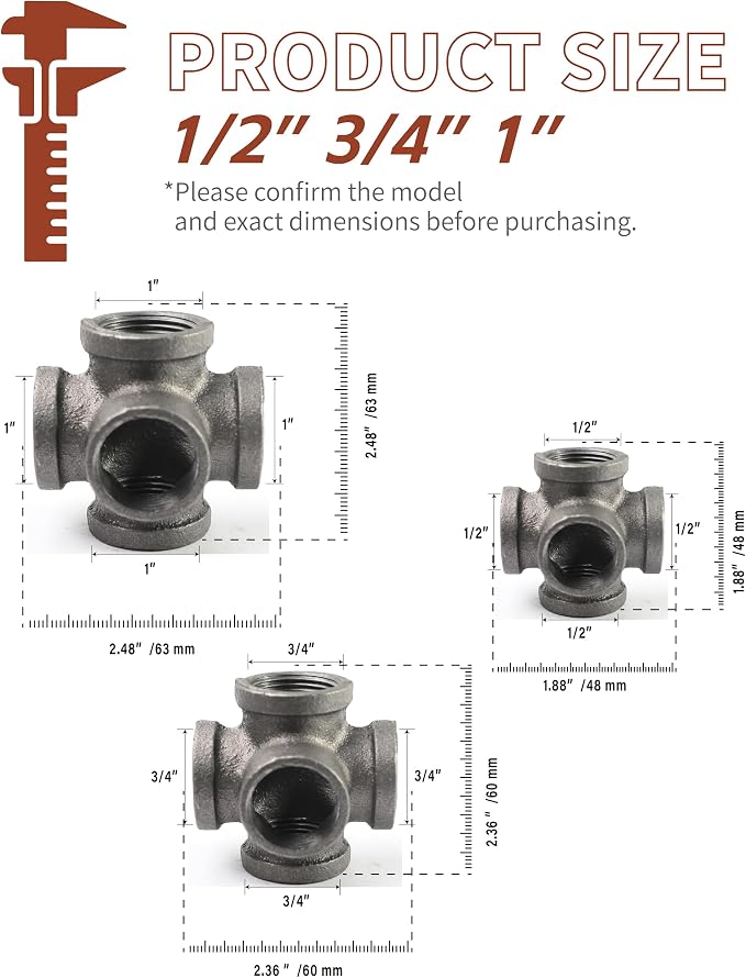 Black 5-way Side Exit Cross, Cast Iron Pipe Fitting Cast Iron Angle Pipe Fitting - Image 5